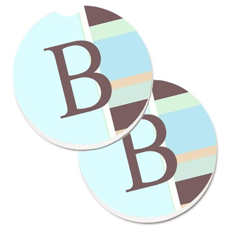 Carolines Treasures Letter B Initial Monogram Blue Stripes Cup Holder Car Coaster, 2PK CJ1003-BCARC